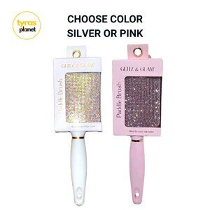SET OF 2 - Silver/Pink | Glitz & Glam Paddle Brush - NEW